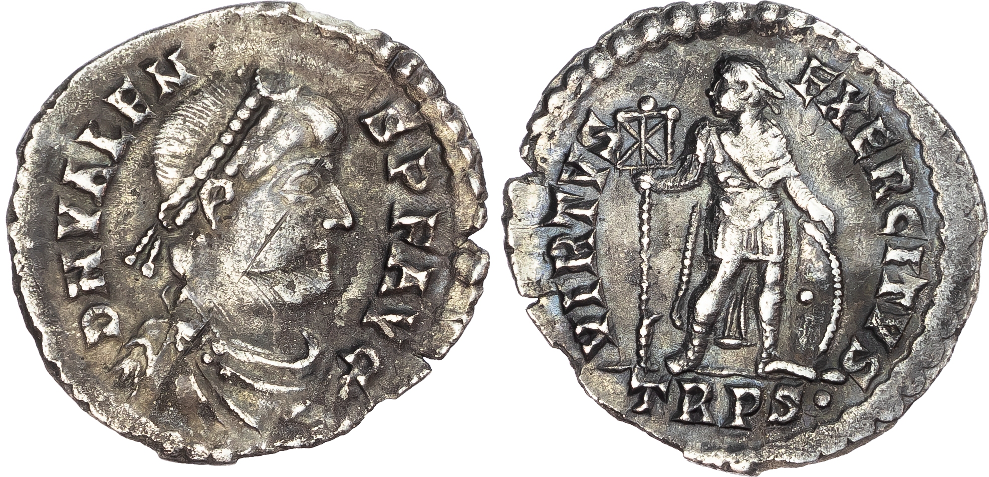 Valens (AD 364-378) AR Light Miliarense, Trier, AD 375-378, 3.97g.