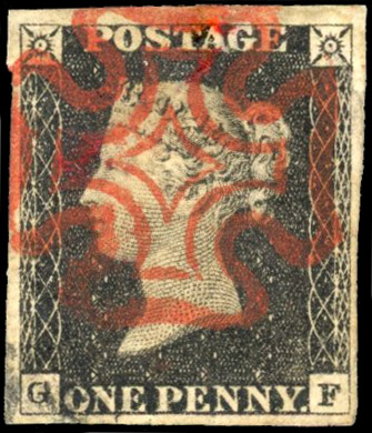 GB 1840 1d black Plate 4 (GF) red MC