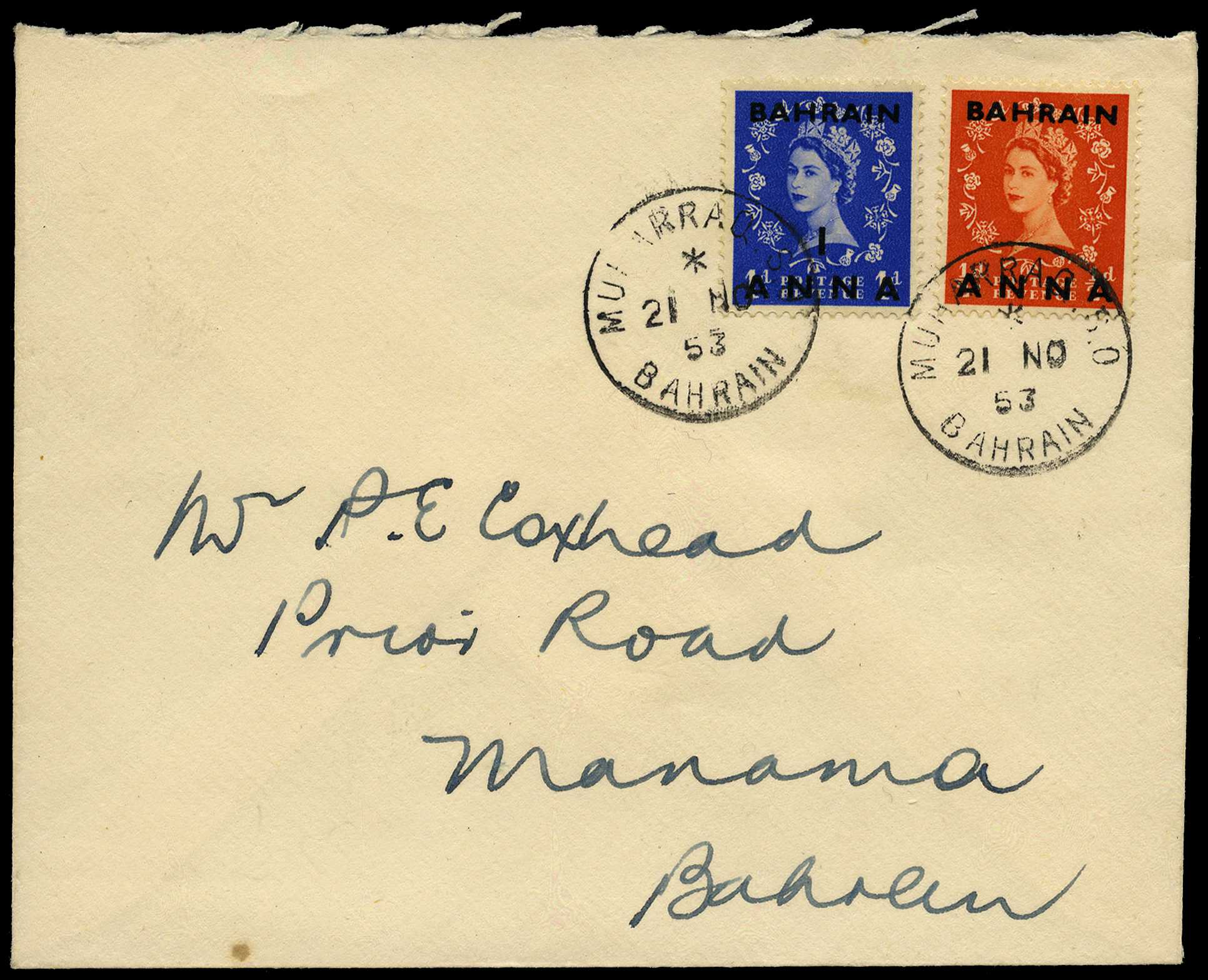 1953 1a on 1d light ultramarine and ½a on...
