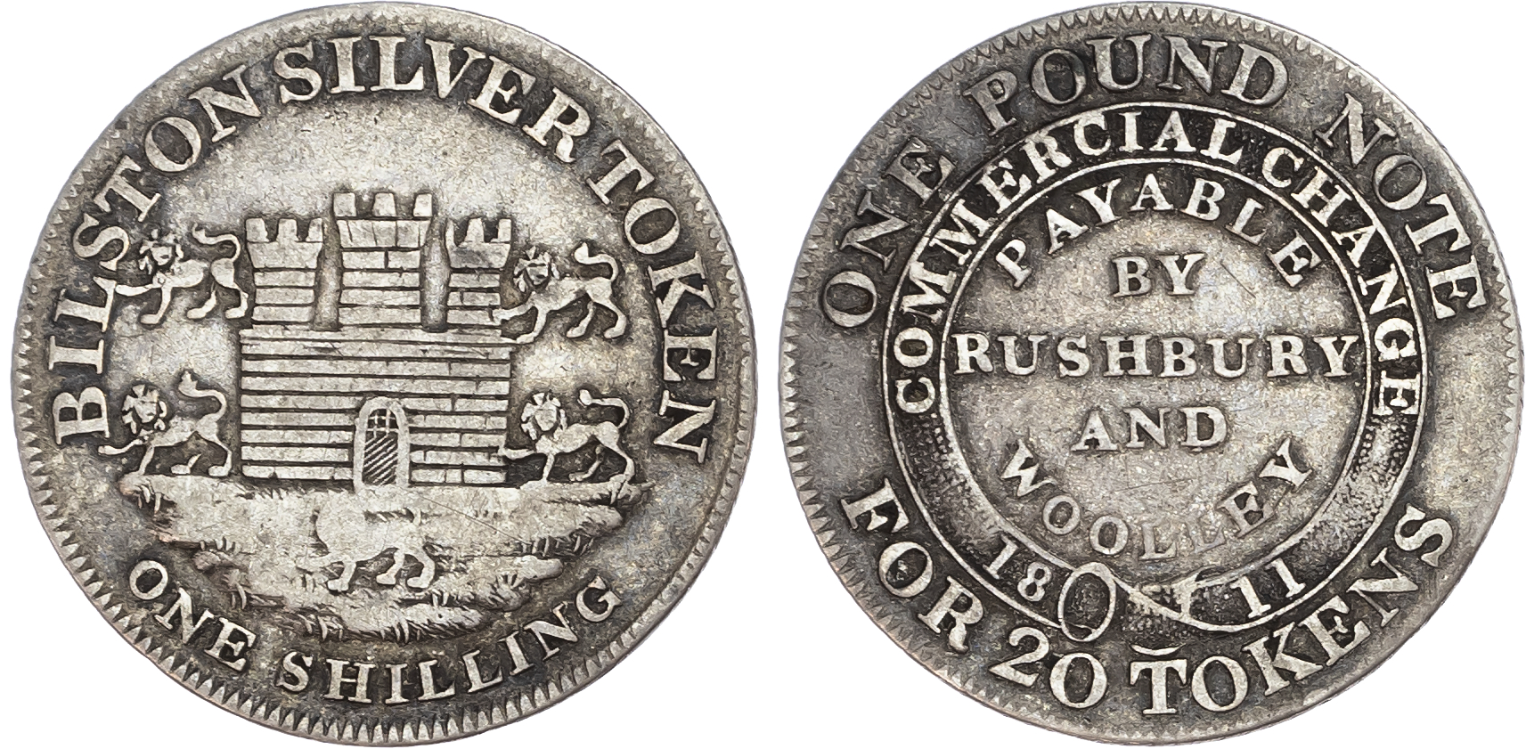 Staffordshire, Bilston. Rushbury and Woolley, silver shillings, 1811 (2). 