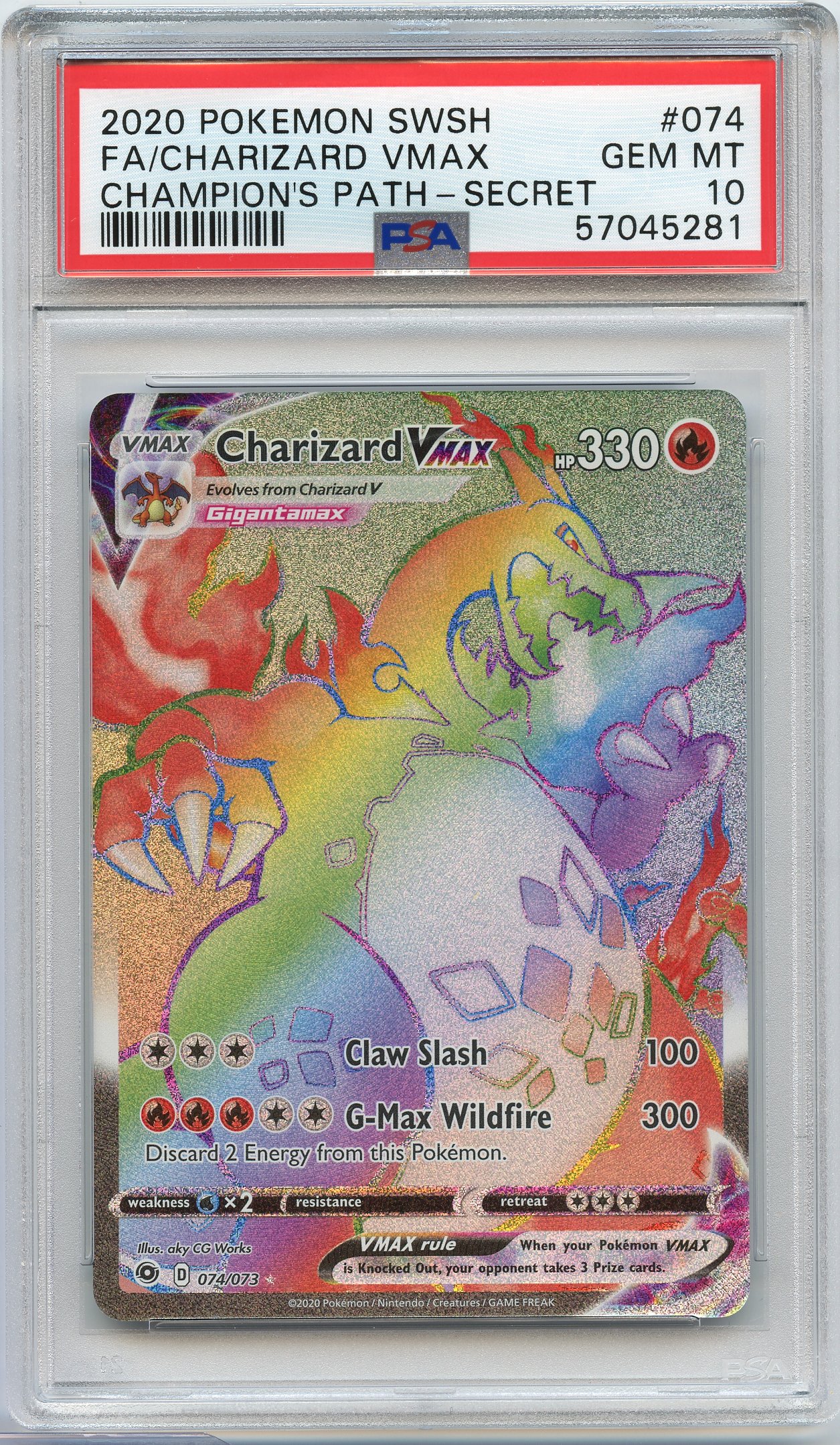 PSA 10 Charizard #74 Rainbow Secret Rare Champion's Path