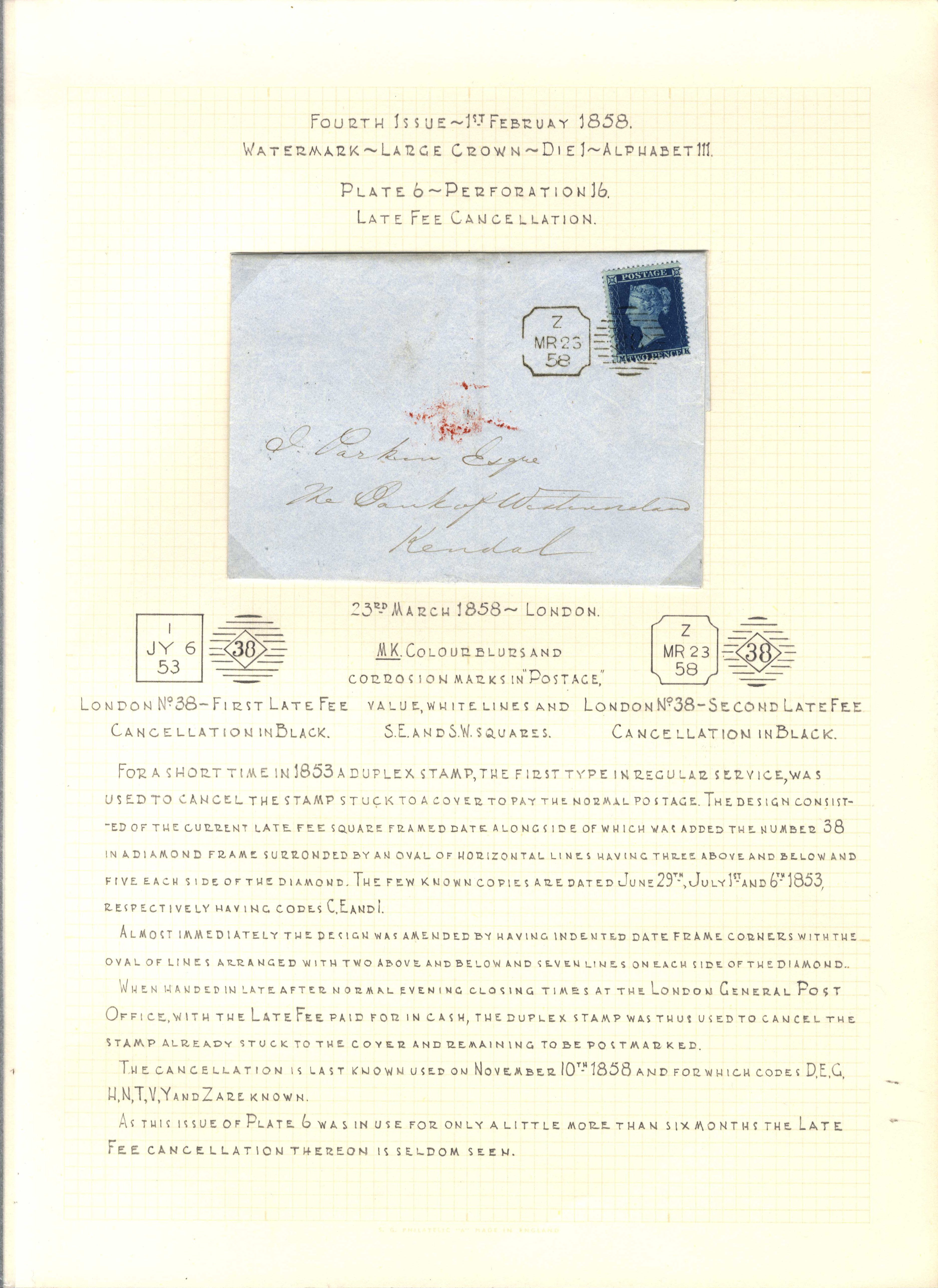 GB 1858 2d deep blue Plate 6 Late Fee Cover