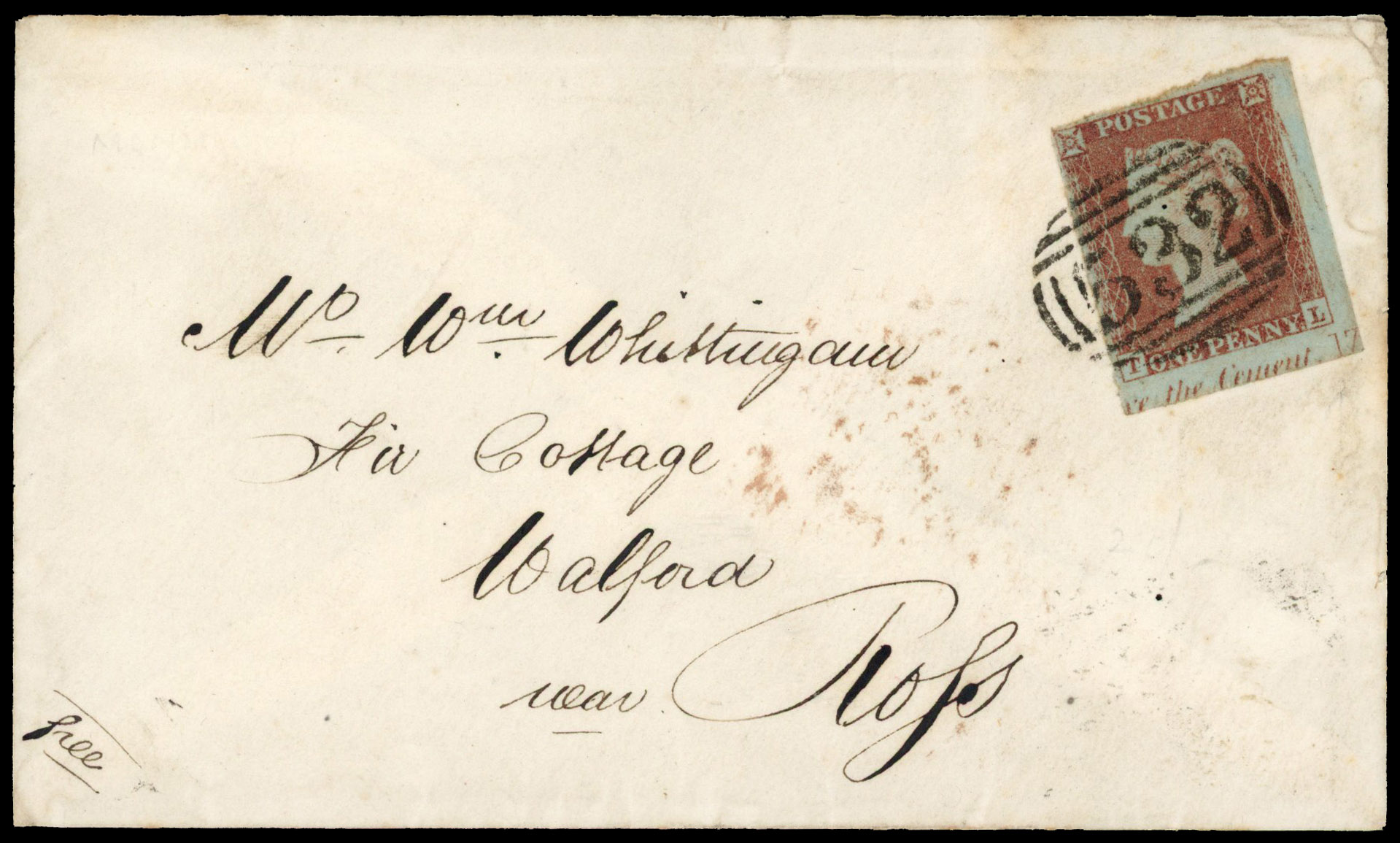 1841 1d Red-brown Pl.170. (Alphabet II) corner marginal example