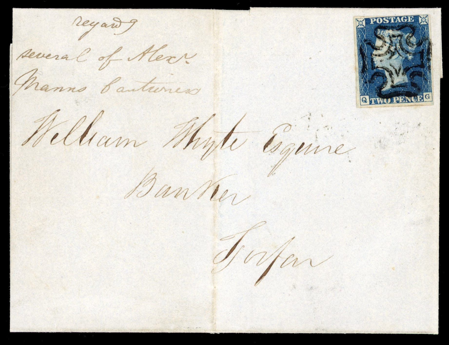 GB 1840 (JA 11) 2d deep blue plate 2 (QG) on cover with Arbroath Maltese cross