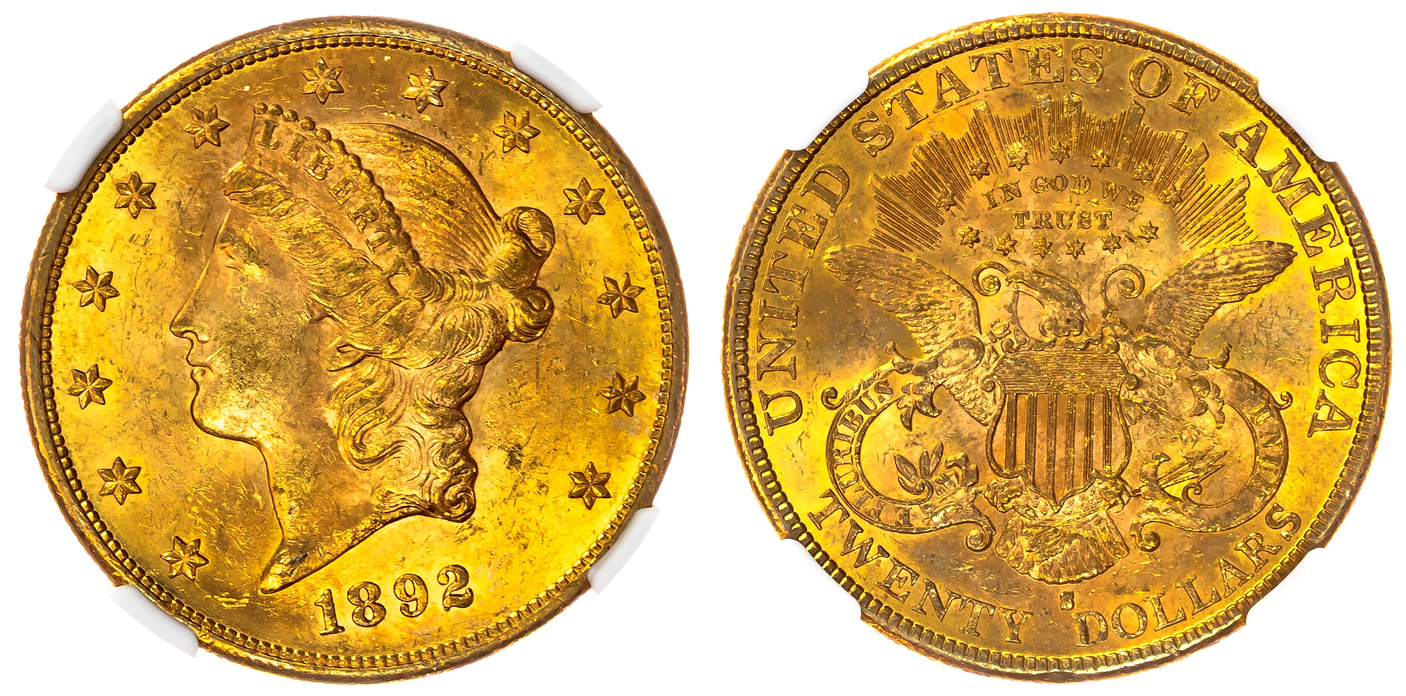 USA , Liberty Head Double Eagle, gold 20 Dollars, 1892, San Francisco (Fr. 177). In NGC holder graded MS 62 (8…