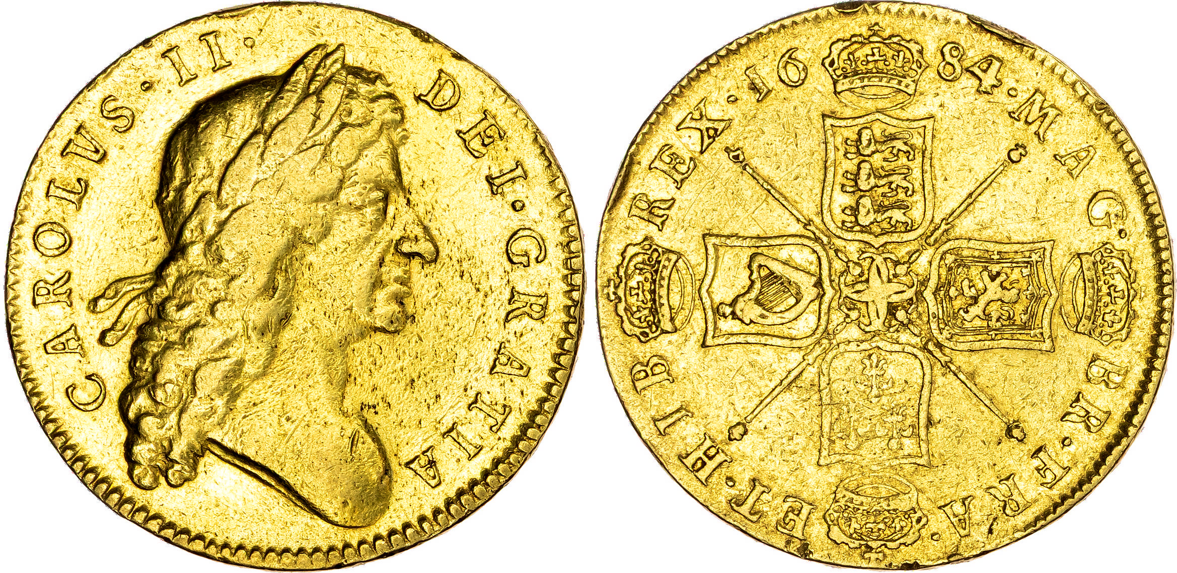 Charles II (1660-1685), AV Five Guineas, 1684 T. SEXTO.
