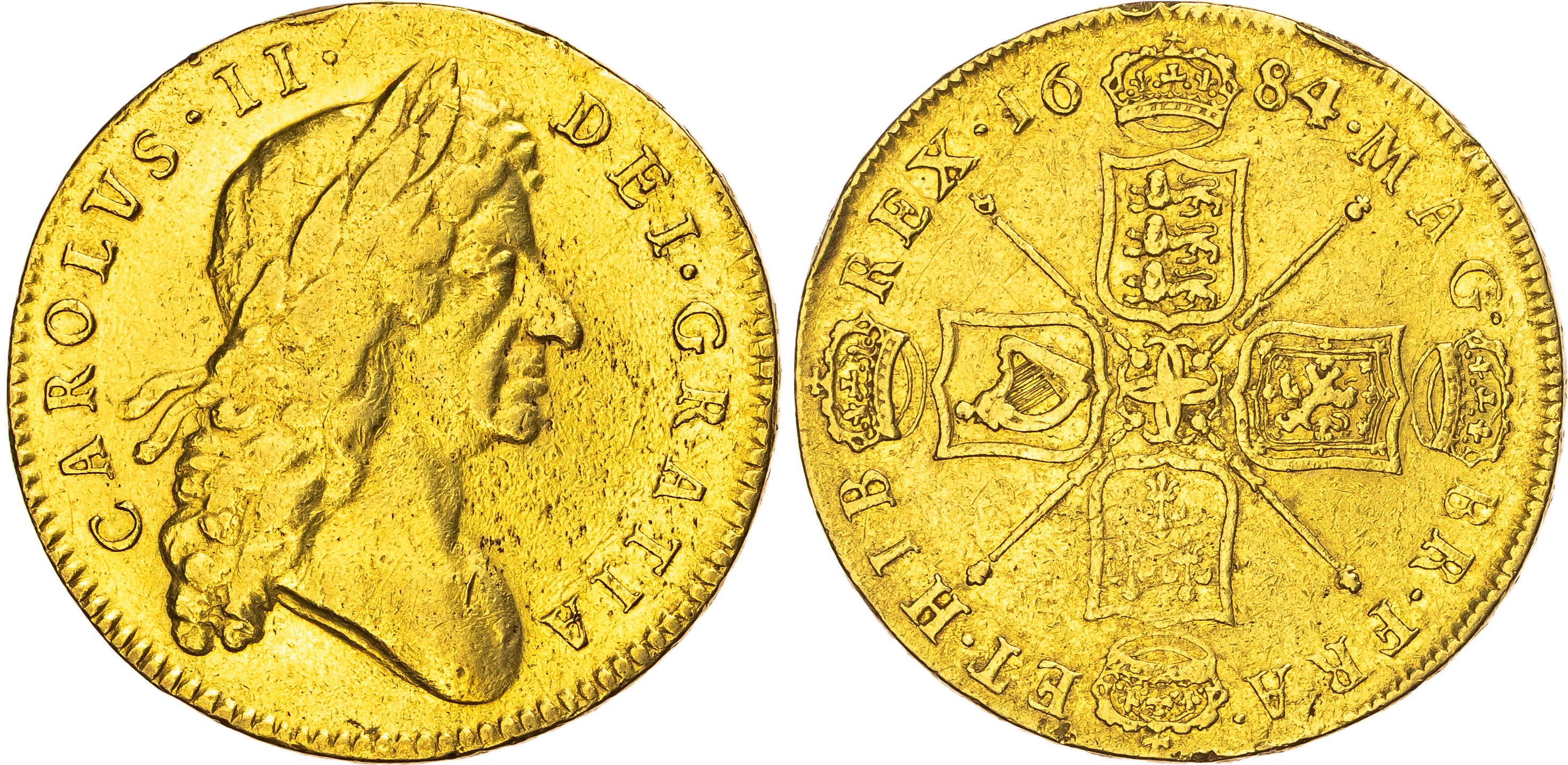 Charles II (1660-1685), AV Five Guineas, 1684 T. SEXTO. 