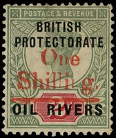 1893 1/- on 2d handstamped Type 11 in vermilion (Type B),  
 toned o.g.  SG 38,...