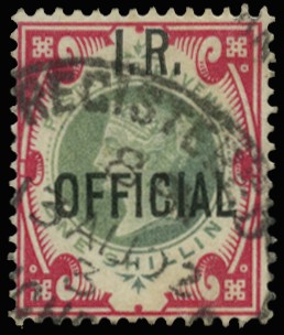 1901 1s Green & carmine (I.R. Official). Very...