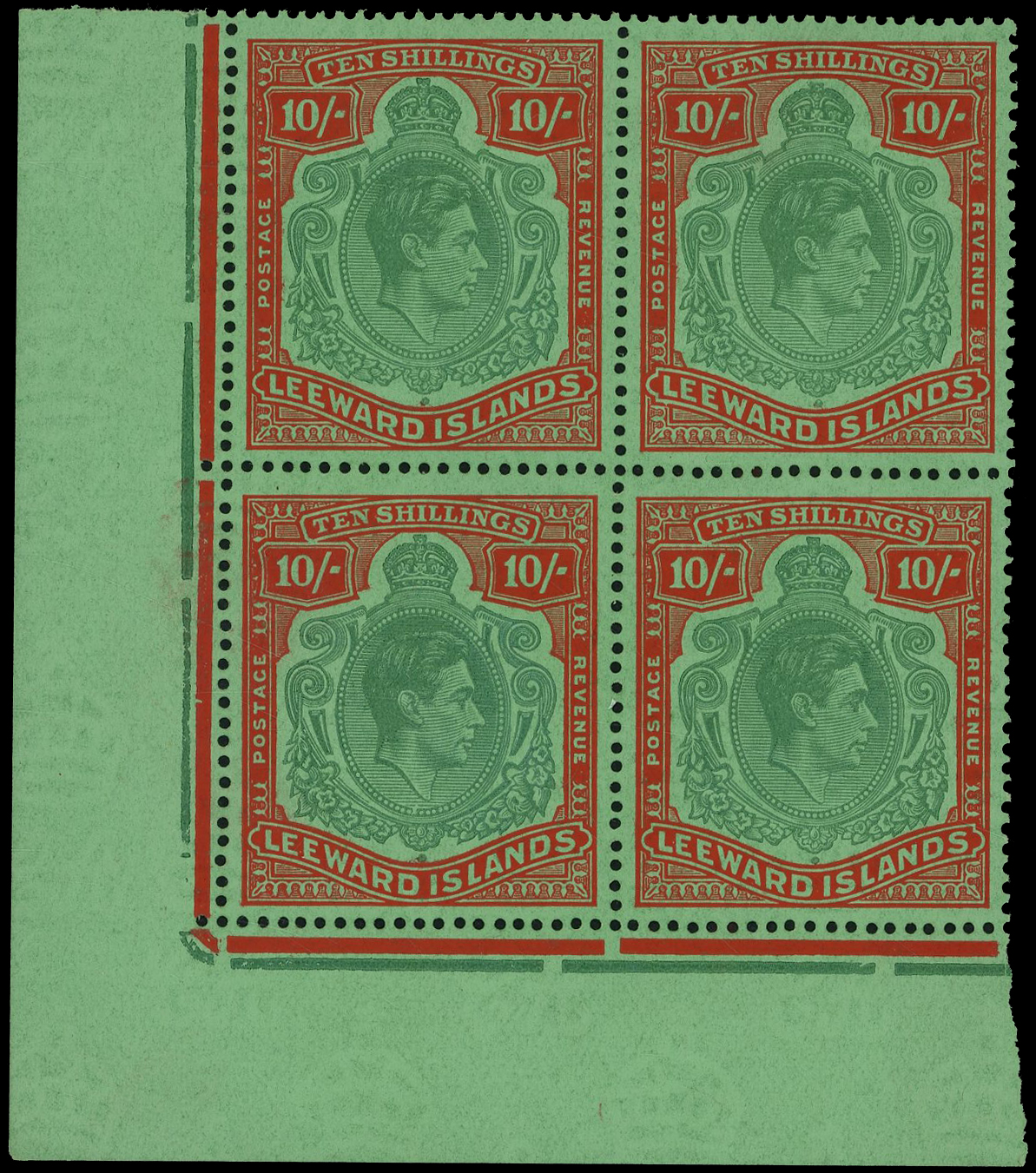 Leeward Islands SG 113c, ca block mint