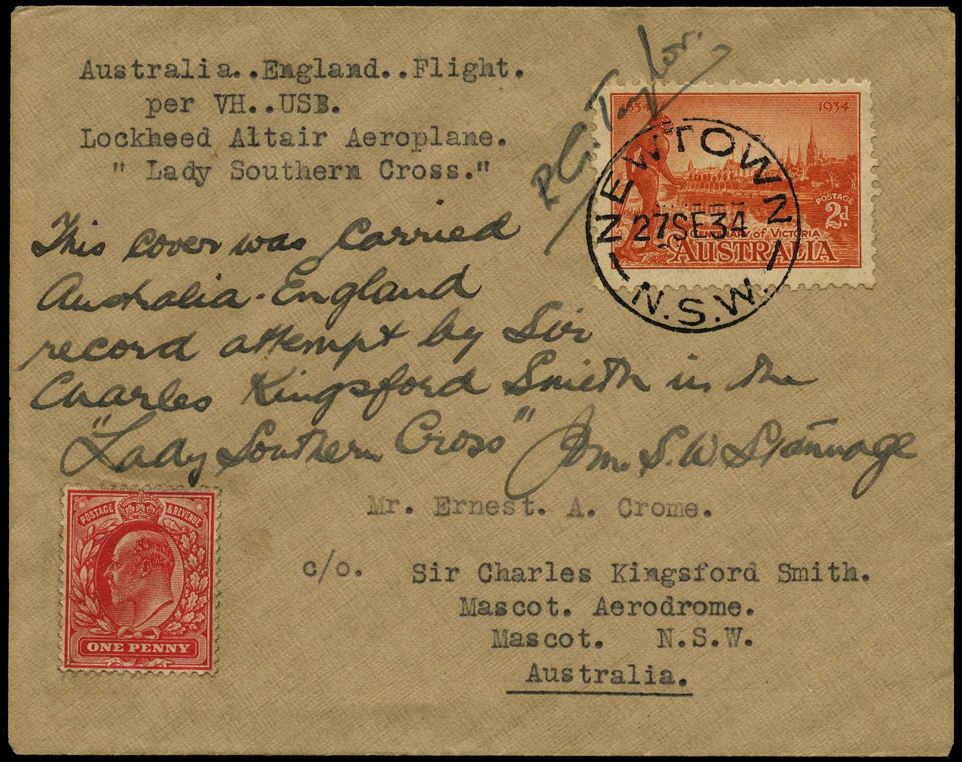 AUSTRALIAN FLIGHT COVERS: 1934 Australia...