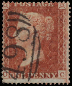 SG26 1855 1d Red-brown Pl.13. Manchester numeral (OC)