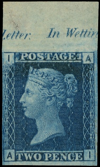 1858-69 2d blue Plate 9 (AI) imperforate...