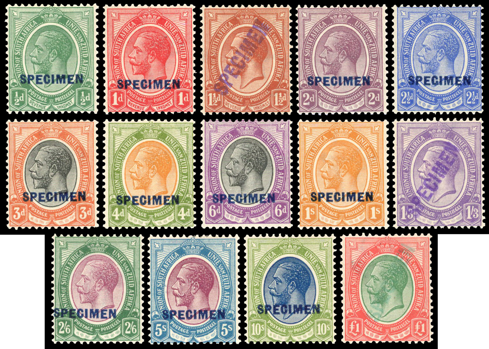South Africa 1913-24 set of 14 opt Specimen