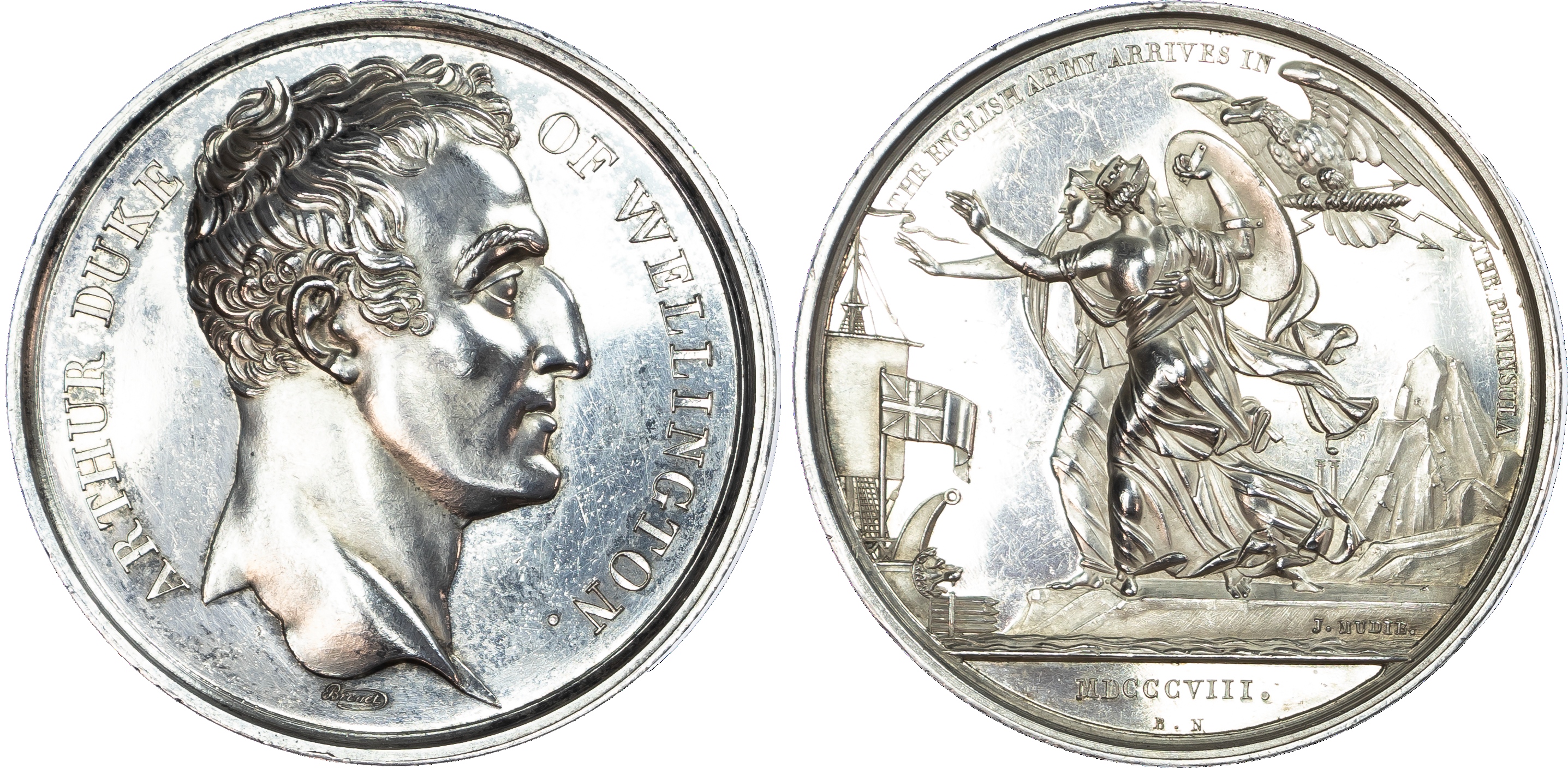 Duke of Wellington, British army arrives in the Peninsula, silver medal