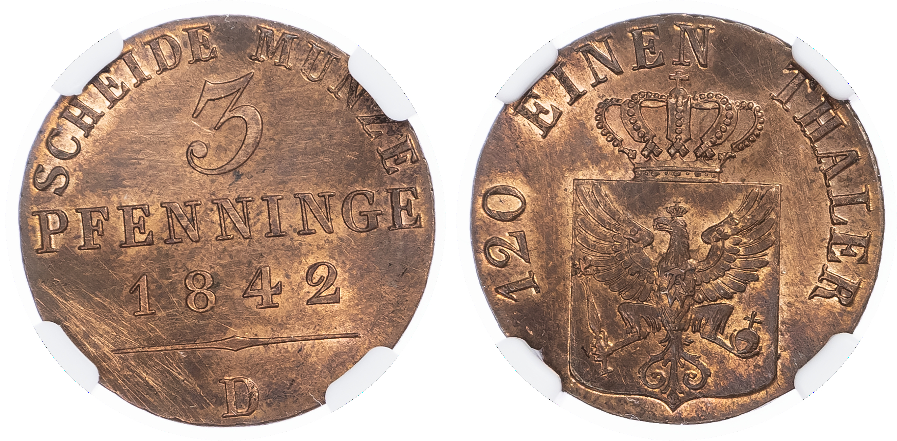 Germany, States, Prussia. Frederick William IV CU 3 Pfenninge. 1842D. 