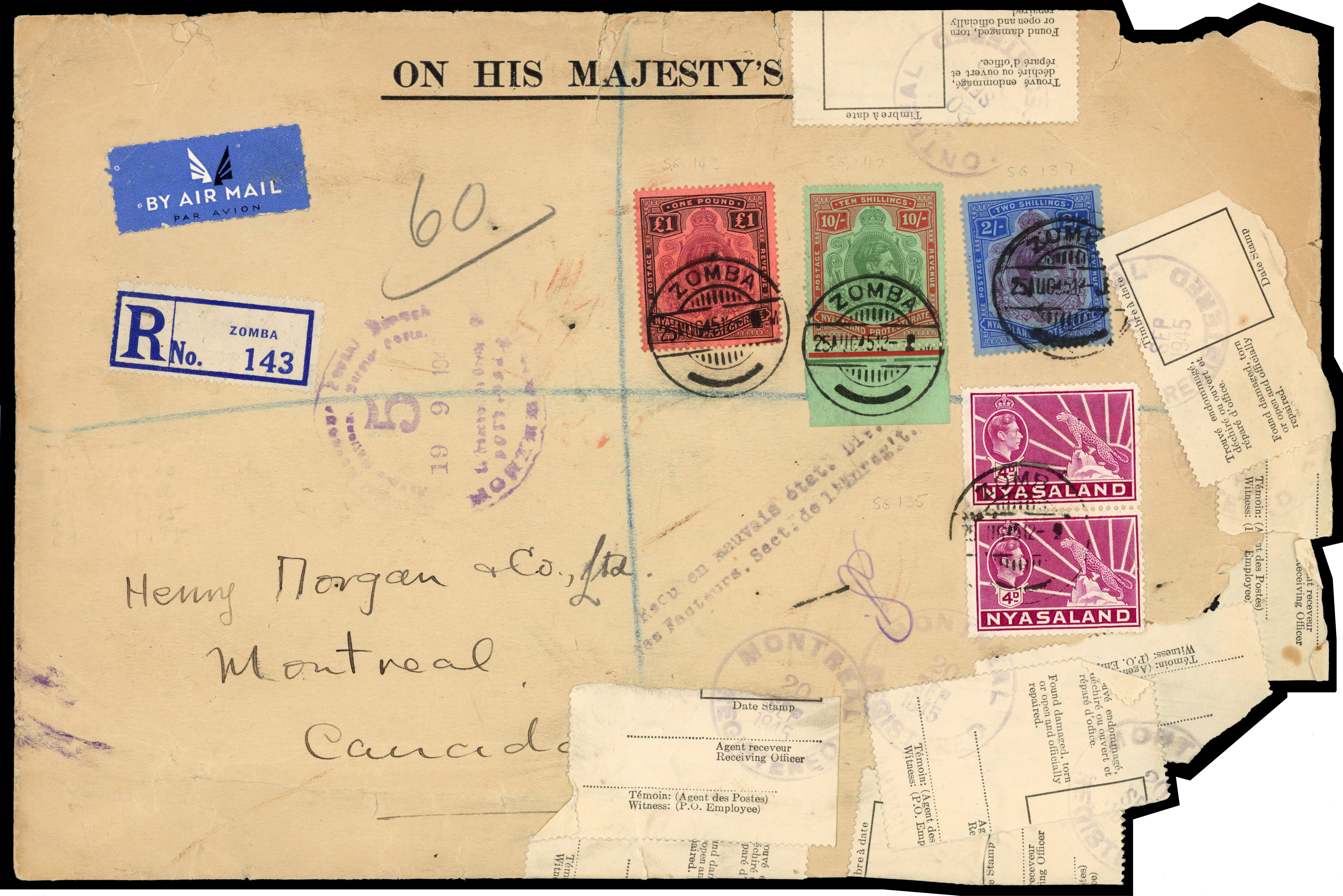 Nyasaland SG 142, 143 cover