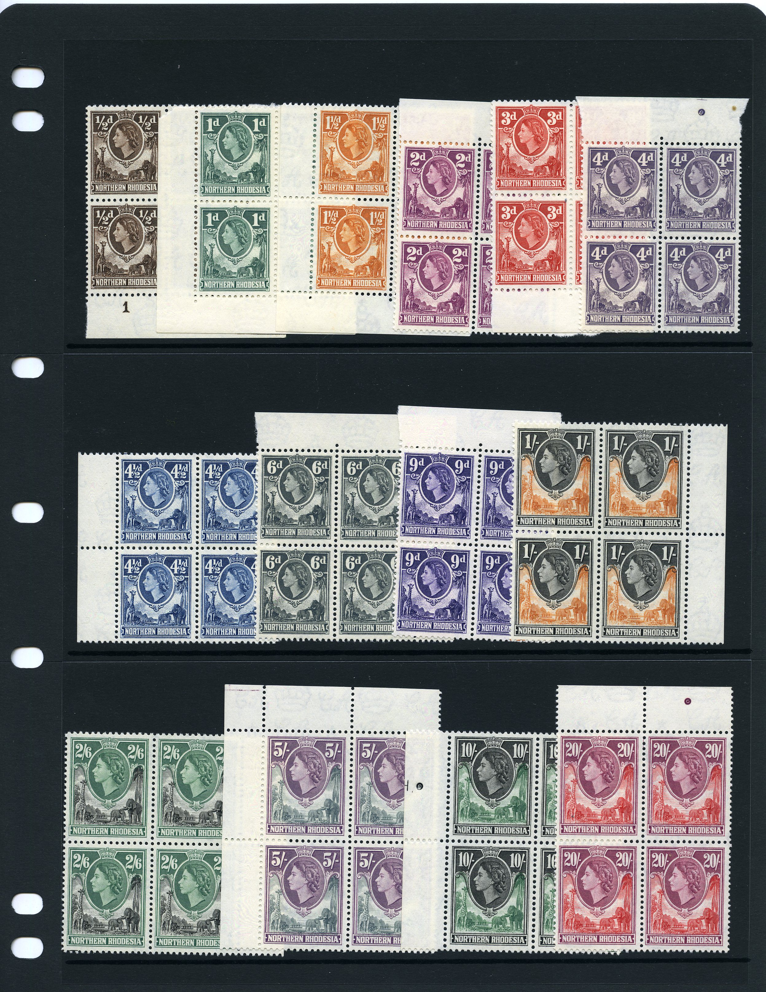 1953 set of fourteen in unmounted o.g. blocks...