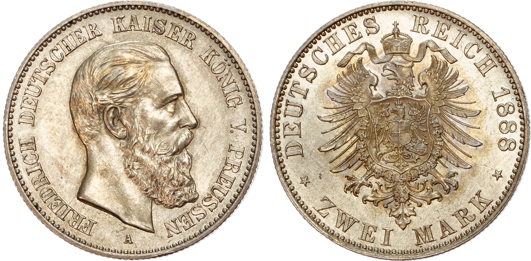 Germany, Prussia, Friedrich III (1888) and Wilhelm II (1888-1918), silver 2 Marks (2).