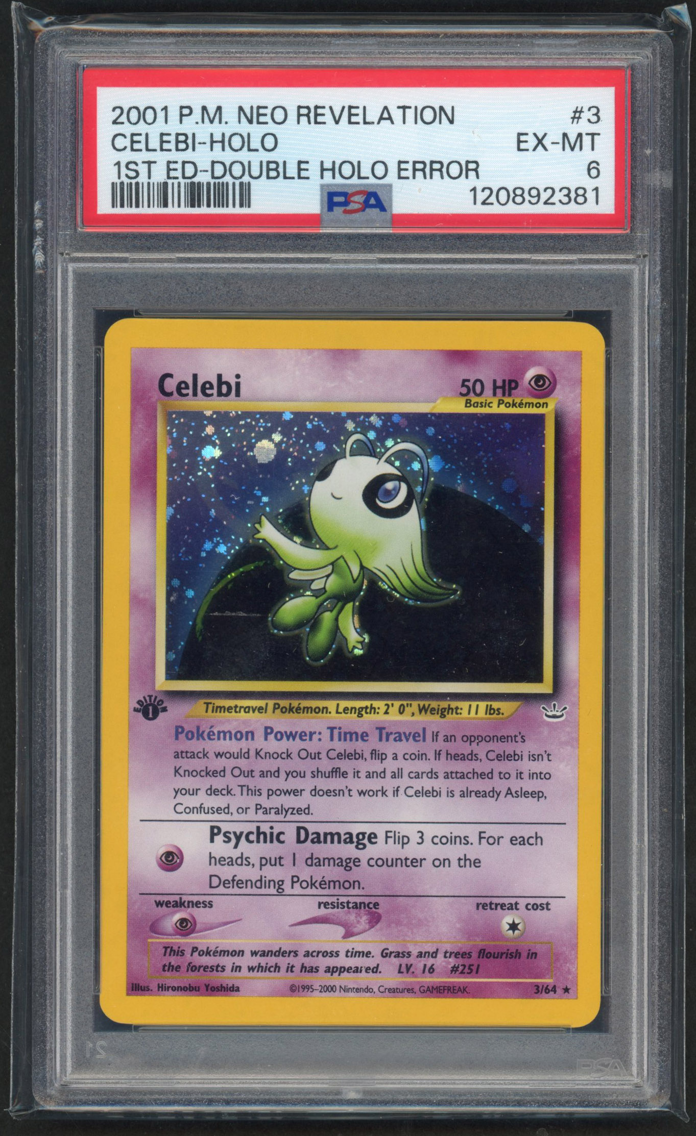 PSA 6 Celebi 1st Edition Double Holo Error - Neo Revelation #3