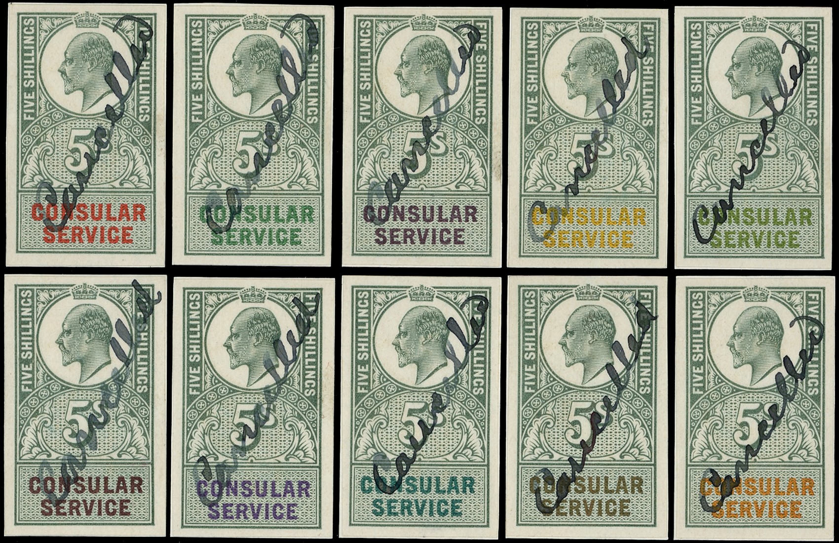 Consular Service: c. 1904 group of ten imperforate...