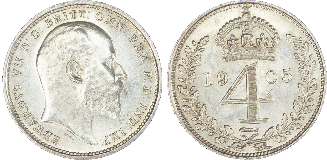 Edward VII (1901-10), Maundy Set, 1905, bare head right, DES raised below truncation for engraver G. W. De Saulles, legend