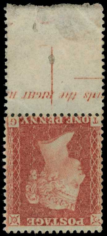 1855 1d red-brown Plate 27 (TG) lower...