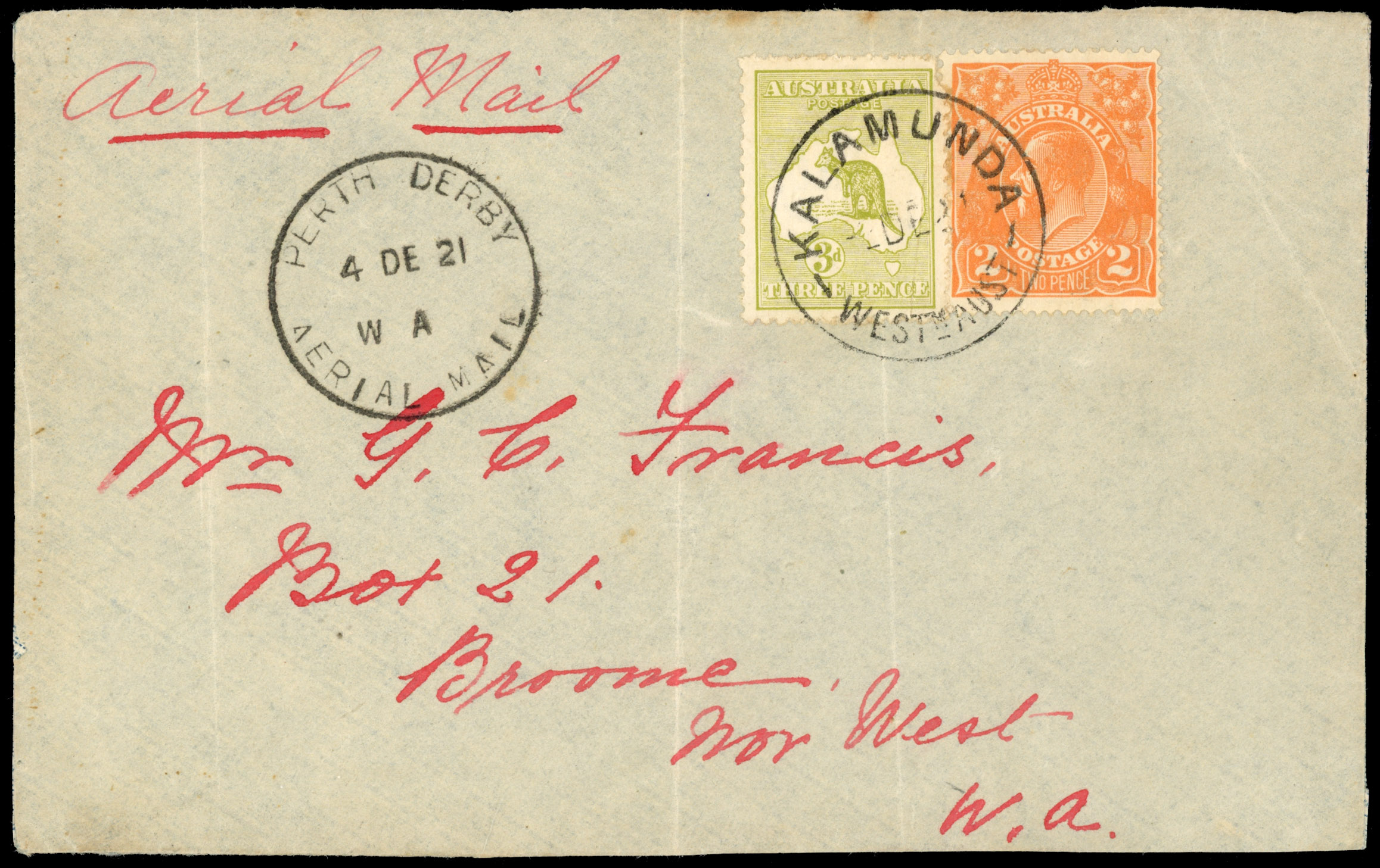 Australia 1921 Western Australia airmail cover