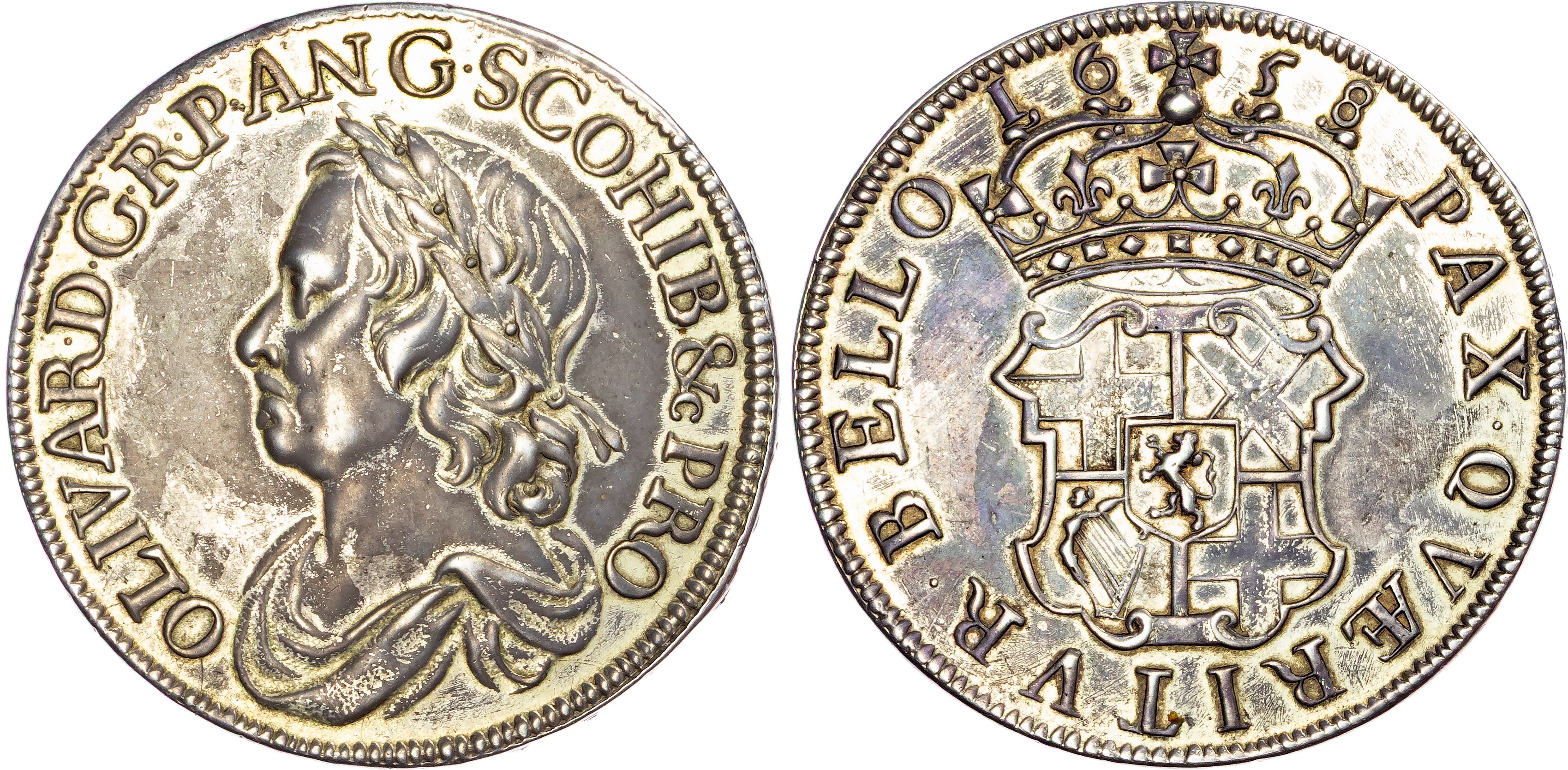 Oliver Cromwell, AR Gilt Crown, 1658, Dutch Copy struck in the Low Countries c. 1700. Excessively rare