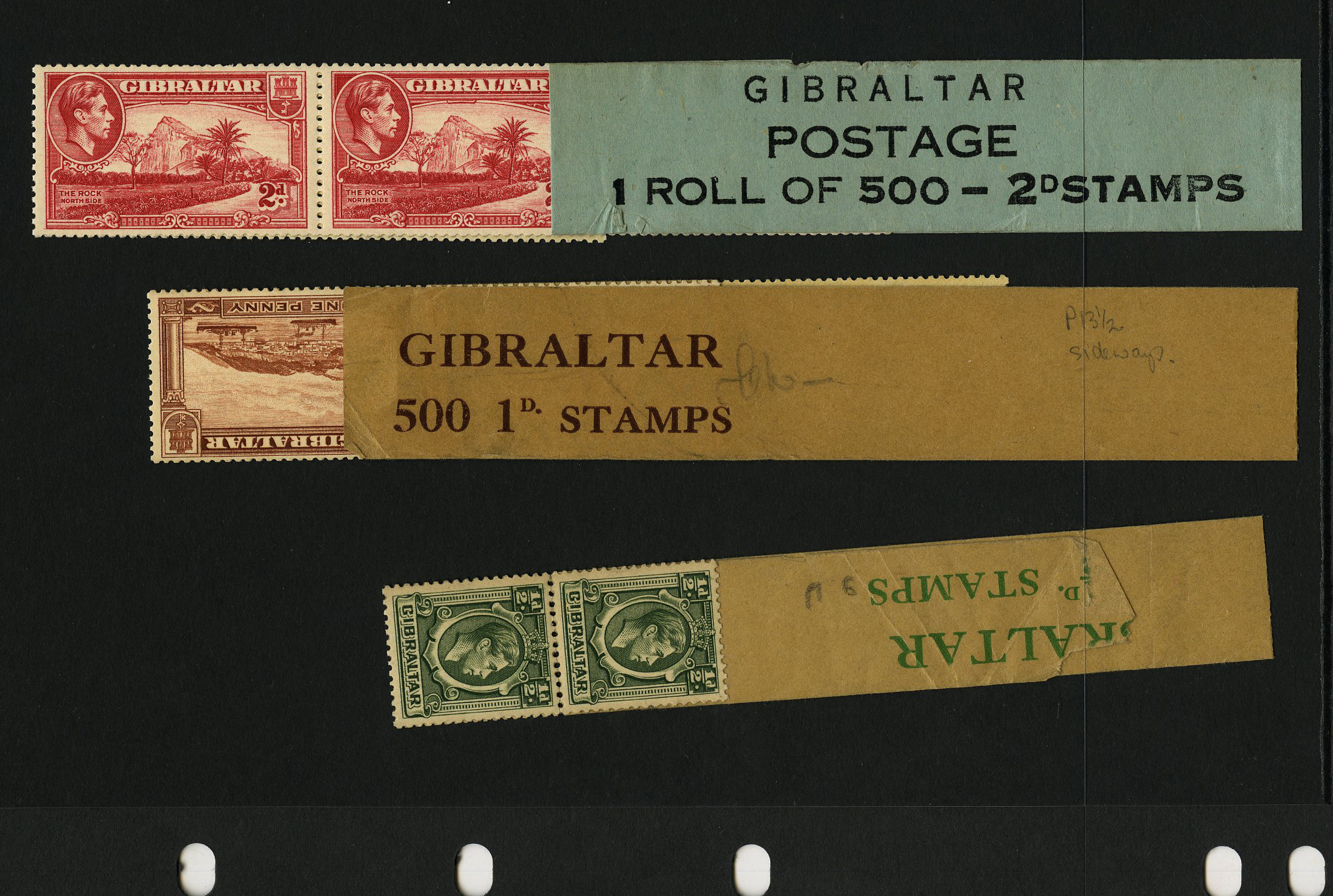 1938-51 coil leaders with stamps attached. ½d...