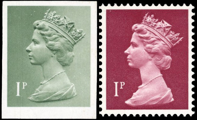 GB 1973 1p imperforate Harrison Colour Trial Proof in olive-grey SG X844var