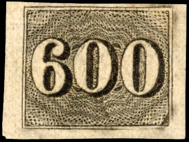Brazil 1850 Vertical Numerals 600r greyish paper large part o.g.