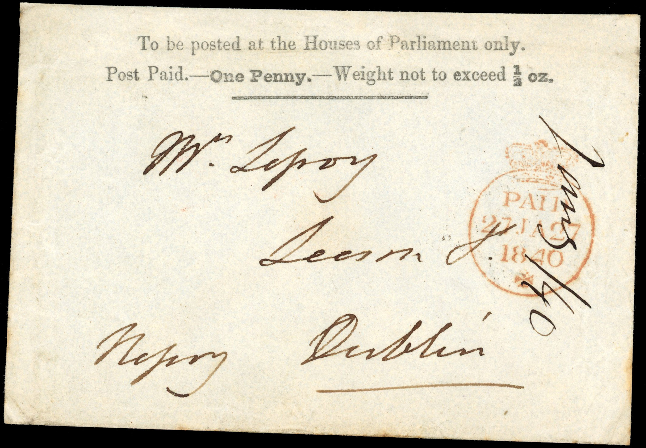 GB 1940 1d Houses of Parliament envelope used