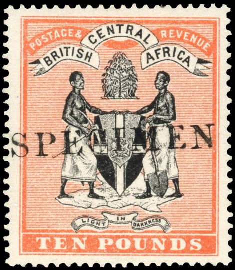 Nyasaland SG 30s 1895 £10 local Specimen