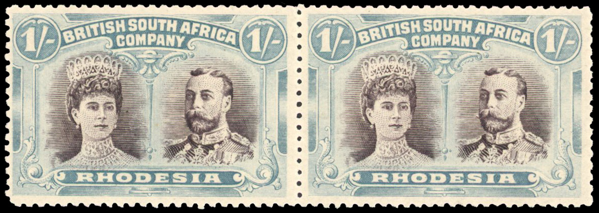 RSC D 1s brown-black and deep turquoise-green perf 14 pair, mint 