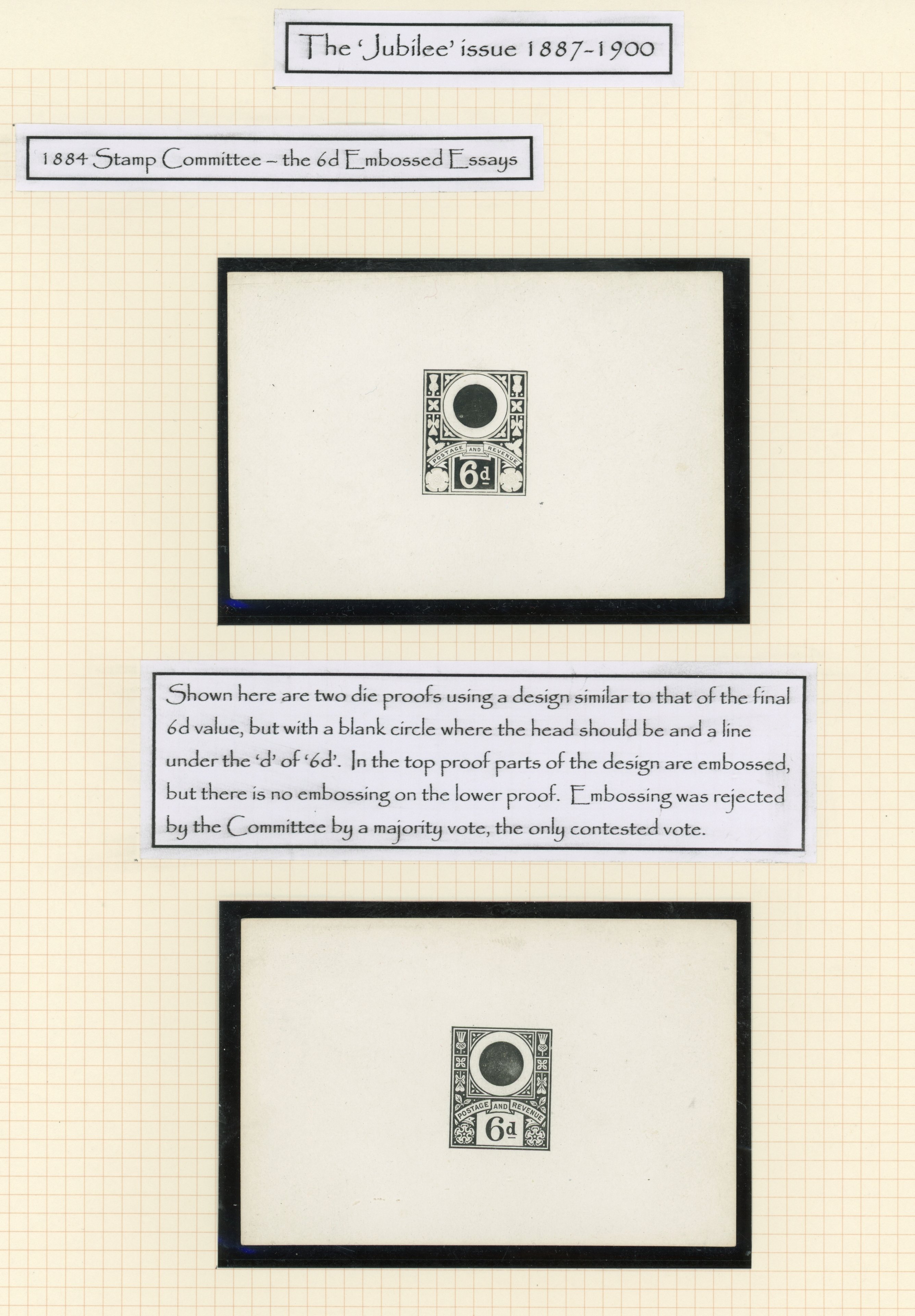 GB 1884 6d embossed essays pair of die proofs, For SG 208
