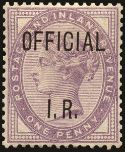 Great Britain 1882 1d Lilac (I.R. Official). Very fine unused small part o.g. overprint essay (Type A) with the li…