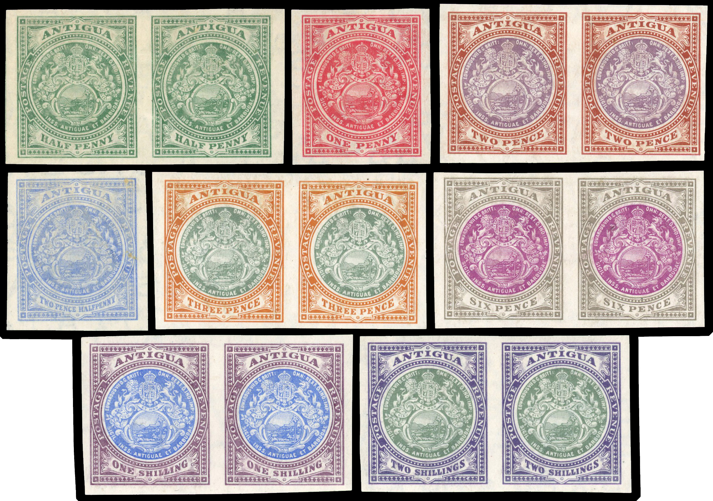 Antigua 1908-17 imperforate plate proofs Wmk Crown CA Ex Vestey