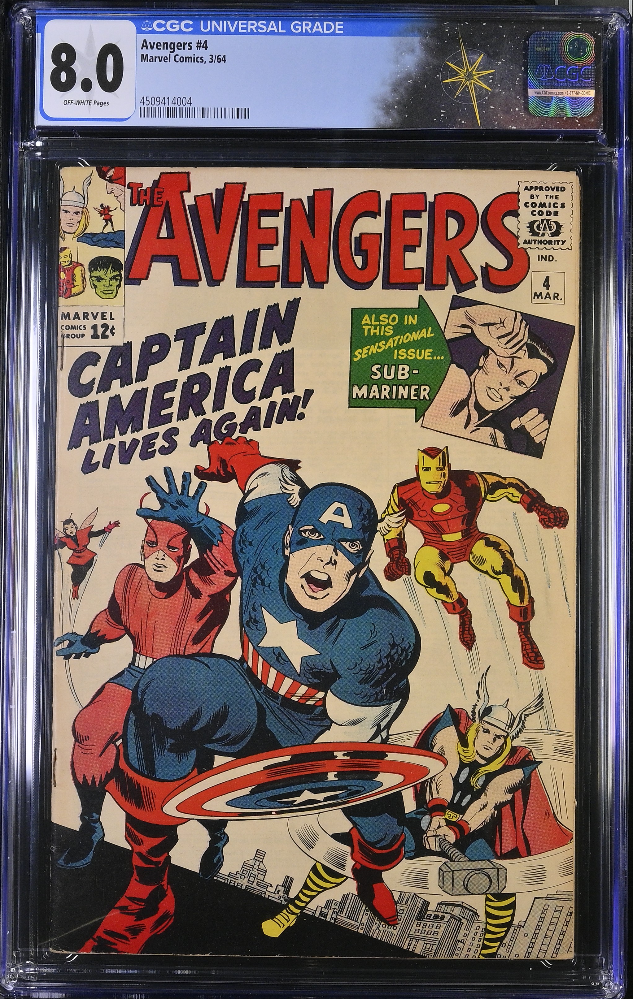 Avengers #4 (Marvel Comics, 1964) CGC 8.0 - First Silver Age appearance of Captain America (Steve Rogers)