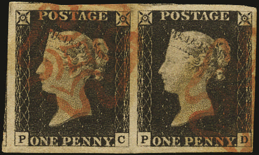 1840 1d Black Pl.2. (State 1) Pair PC-PD