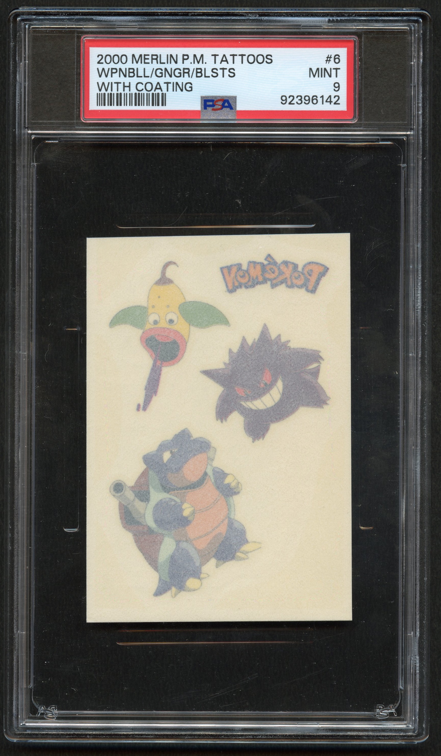 PSA 9 Blastoise/Gengar Merlin Pokémon Tattoos With Coating - 2000