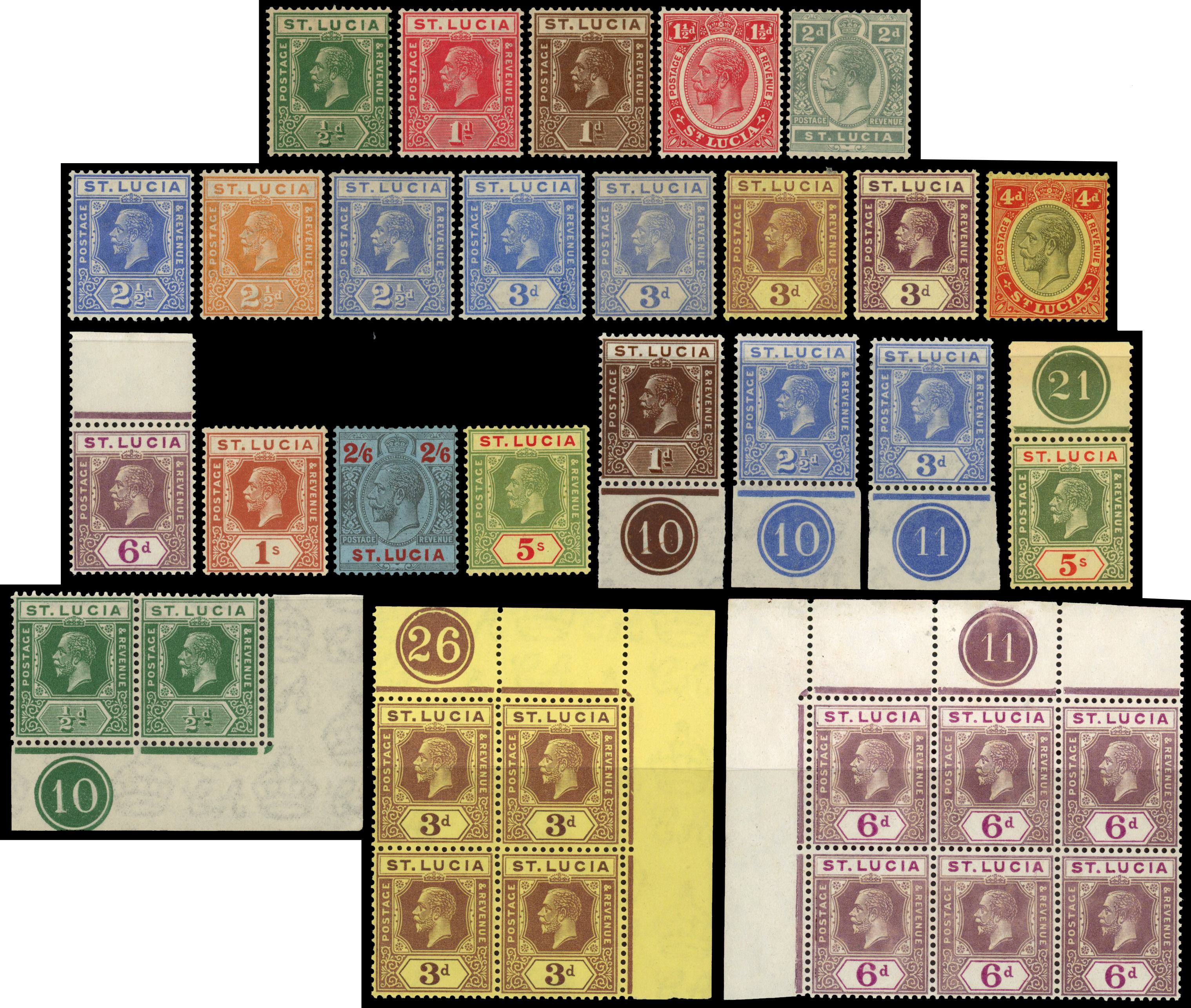St Lucia SG 78/105 KGV mint selection on stock pages