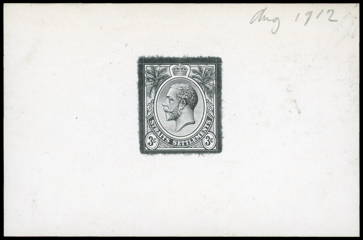 Straits Settlements 1912 3c die proof in black