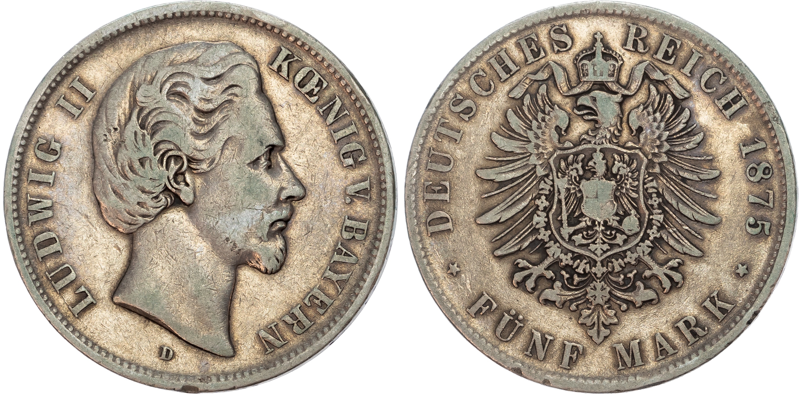 Germany, Bayern, Ludwig II (1864-1886), silver 5 Marks (2).