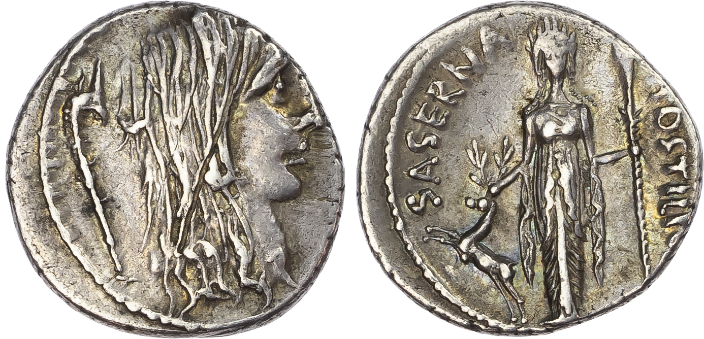 L. Hostilius Saserna (48 BC) AR Denarius, Rome, 3.68g. 