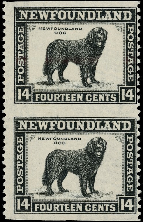 Newfoundland 1941-44 Second Resources 14ct vertical pair, perf 12½ vertically and imperf horizontal SG...
