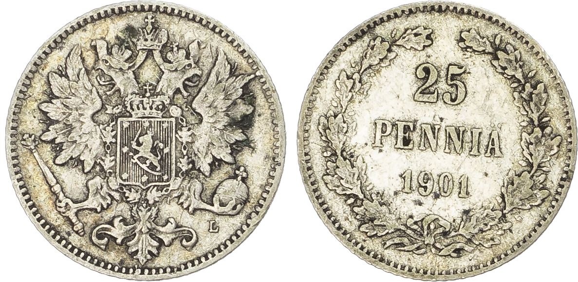 Finland. Lot of 10 Coins. 1 Markka to 1 Pennia. 1865-1917. 