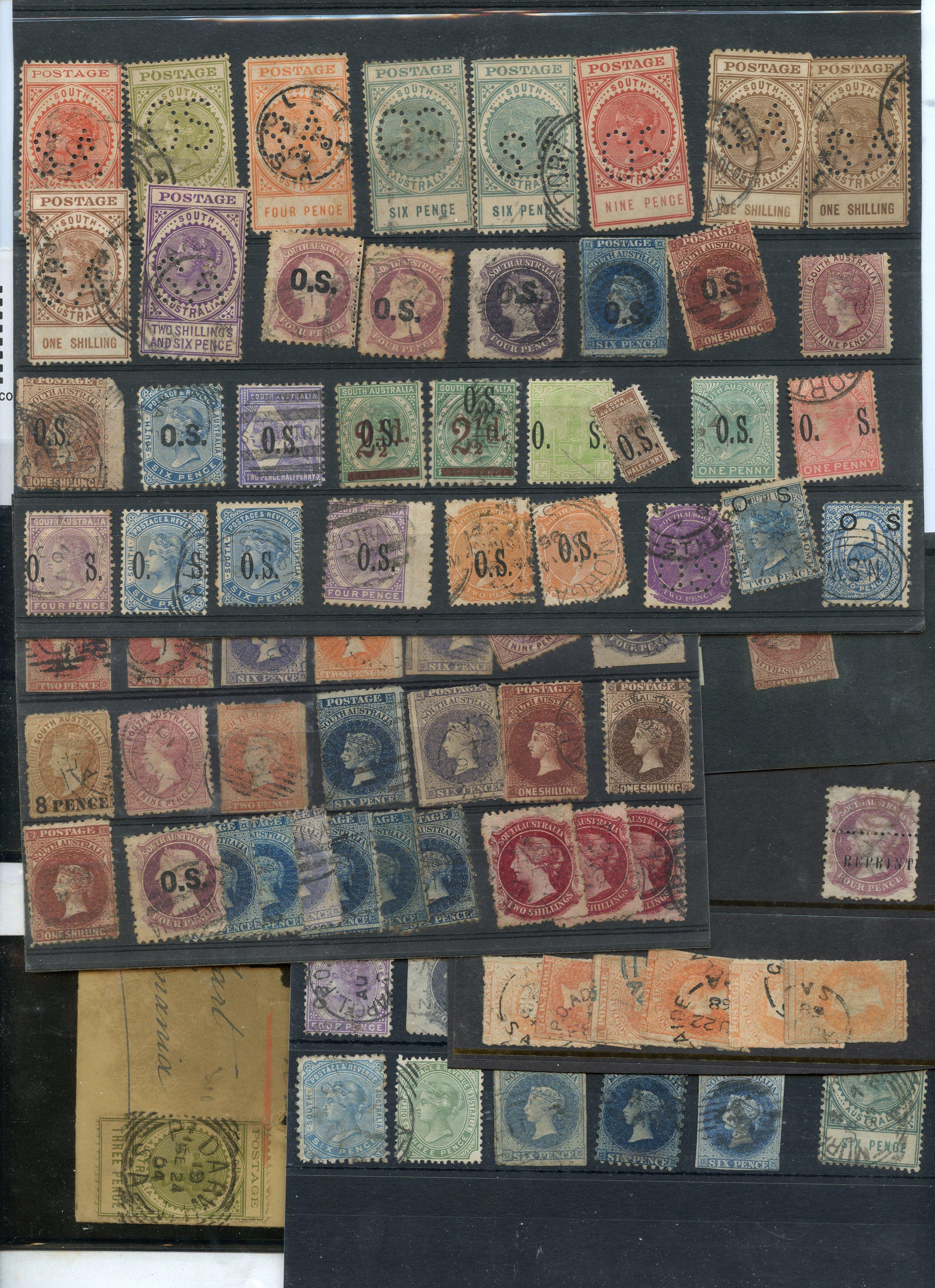 South Australia 1855-1912 miscellany with various on stockcards (scores) from imperf earlies to perf OS