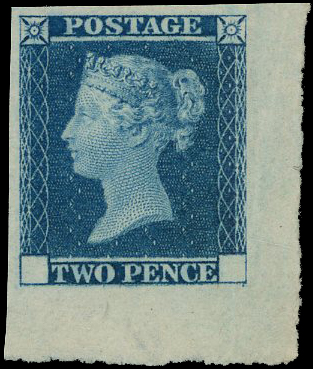 Great Britain 1841 2d Blue trial with blank corner letters...