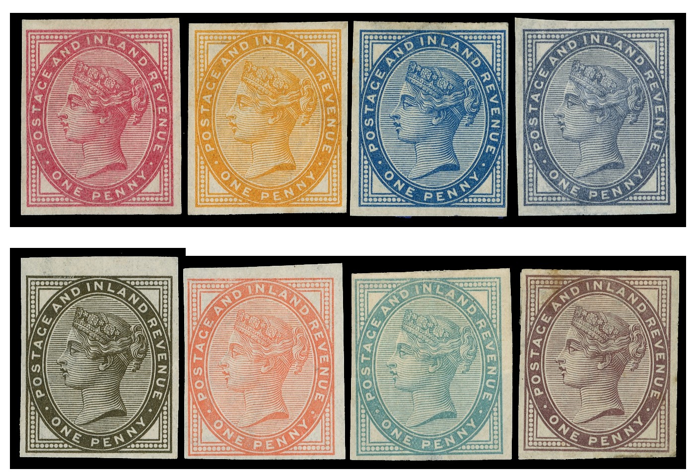 Great Britain 1881 1d lilac imperf colour trials x8 SG 172var